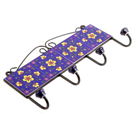 Navy Blue Yellow Tiny Flower Tiles Hooks